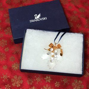Swarovski Holly and Berries Clear Crystal With Gold Tone Bow Ornament in Box